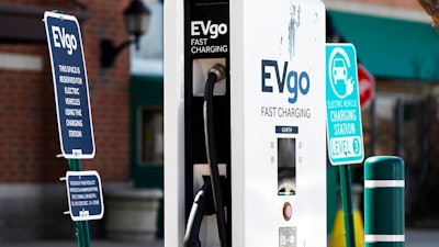 EVgo electric vehicle charging station at Willow Festival shopping plaza, Northbrook, Ill., March 31, 2021.
