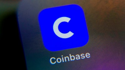 The mobile phone icon for the Coinbase app shown in New York, April 13, 2021.