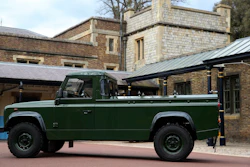 The Jaguar Land Rover that will be used to transport the coffin of the Duke of Edinburgh at his funeral, Windsor Castle, Berkshire, England, April 14, 2021.