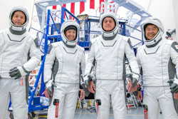 The crew for SpaceX's third astronaut launch to the International Space Station during a training session in Hawthorne, Calif.