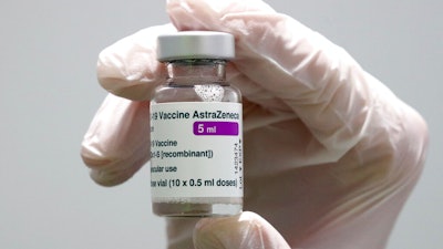 AstraZeneca coronavirus vaccine at a vaccine center in Ebersberg, Germany, March 22, 2021.