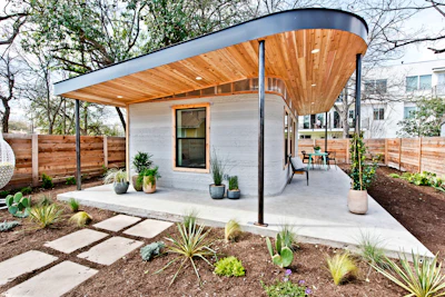 This photo provided by ICON shows a 3D home in Austin, Texas. A new generation of startups wants to disrupt the way houses are built by automating production with industrial 3D printers.