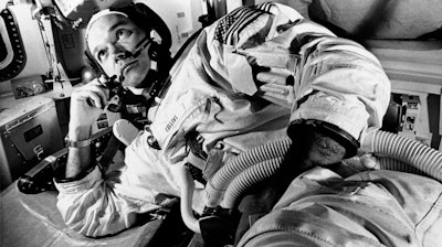 Apollo 11 command module pilot astronaut Michael Collins takes a break during training for the moon mission, Cape Kennedy, Fla., June 19, 1969.