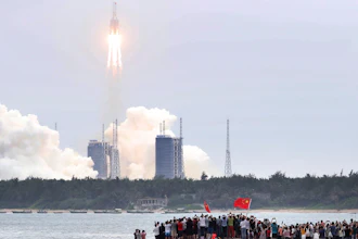 Long March 5B rocket carrying a module for a Chinese space station lifts off from the Wenchang Spacecraft Launch Site, April 29, 2021.
