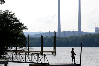 A man fishes at William B. Ladd Park near the Kingston Fossil Plant, Kingston, Tenn., Aug. 7, 2019.