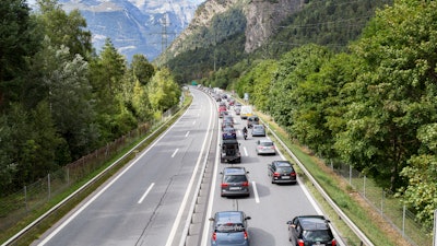 Weekend traffic in Rothenbrunnen, Switzerland, Aug. 12, 2018.