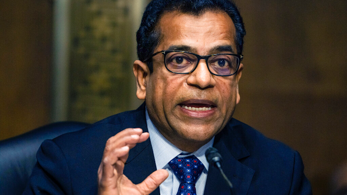 SolarWinds President and CEO Sudhakar Ramakrishna during a Senate Intelligence Committee hearing on Capitol Hill, Feb. 23, 2021.