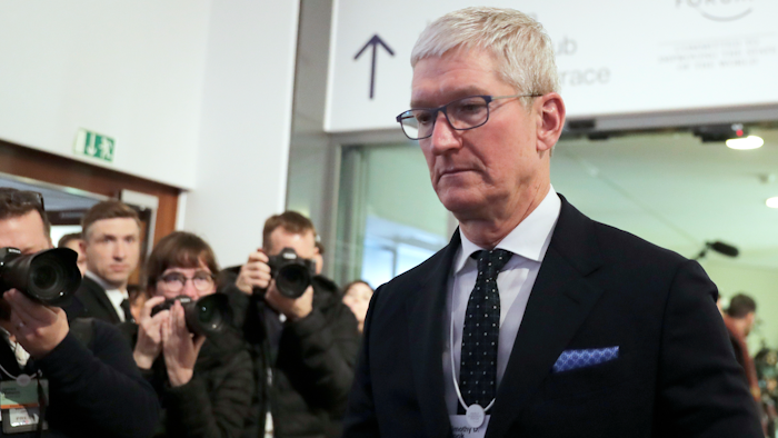 Apple CEO Tim Cook at the World Economic Forum in Davos, Switzerland, Jan. 21, 2020.