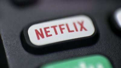Netflix logo on a remote control in Portland, Ore., Aug. 13, 2020.