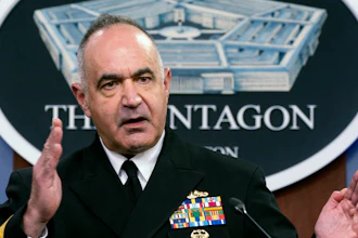 Adm. Charles Richard, commander of the U.S. Strategic Command, during a briefing at the Pentagon in Washington, April 22, 2021.