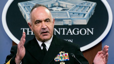 Adm. Charles Richard, commander of the U.S. Strategic Command, during a briefing at the Pentagon in Washington, April 22, 2021.