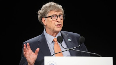 Bill Gates speaks at a Global Fund to Fight AIDS event, Congress Hall, Lyon, France, Oct. 10, 2019.