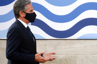 U.S. Secretary of State Antony Blinken arrives for talks during the G7 foreign ministers' meeting, Lancaster House, London, May 5, 2021.