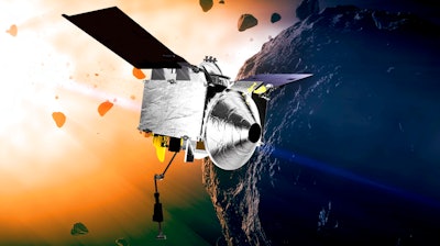 Illustration provided by NASA depicting the Osiris-Rex spacecraft at the asteroid Bennu.