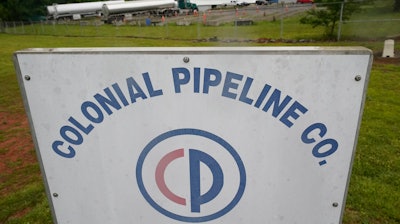 Tanker trucks parked near the entrance of Colonial Pipeline Company, May 12, 2021, Charlotte, N.C.