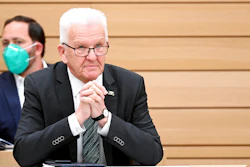 Winfried Kretschmann, the governor of German federal state Baden-Wuerttemberg, attends a session of the state parliament in Stuttgart, May 19, 2021.