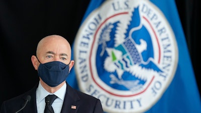 Secretary of Homeland Security Alejandro Mayorkas during a news conference at Ronald Reagan Washington National Airport, May 25, 2021, Arlington, Va.