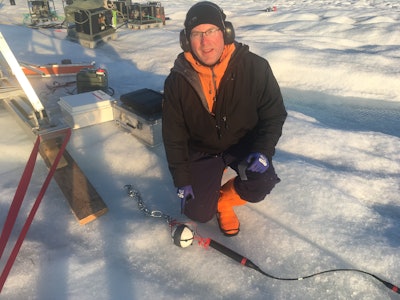 Figure 3: Researchers from Cardiff University studying water channels beneath glaciers developed the Cryoegg, which monitors temperature, pressure, and electrical connectivity, transmitting data underwater via radio waves.