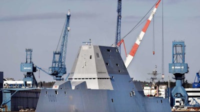The future USS Michael Monsoor leaves Bath Iron Works for sea trials in Bath, Maine, Dec. 4, 2017.