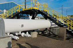 This file photo shows an aboveground section of Enbridge's Line 5 at the Mackinaw City, Mich., pump station.