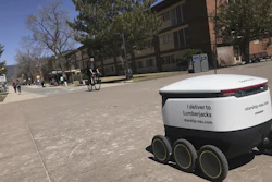 A food delivery robot on the Northern Arizona University campus in Flagstaff, March 26, 2019.