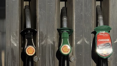 Shell logo on pumps at a petrol station in London, Jan. 20, 2016.