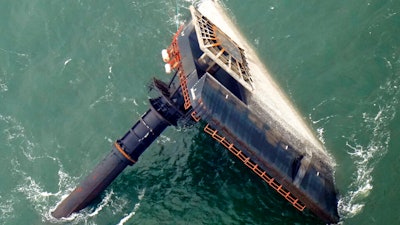 The capsized lift boat Seacor Power in the Gulf of Mexico, April 18, 2021.