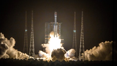 A Long March 7 rocket carrying the Tianzhou-2 spacecraft lifts off from the Wenchang Space Launch Center, May 29, 2021.