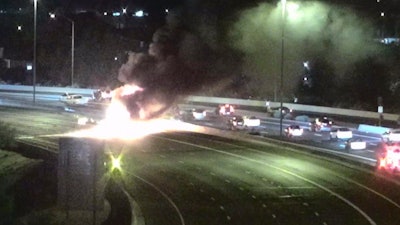 Image from a remote traffic camera showing the scene of a crash involving a milk tanker truck in Phoenix, June 9, 2021.