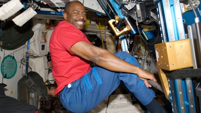 Astronaut Leland Melvin exercises in the Unity module of the International Space Station, Nov. 22, 2009.