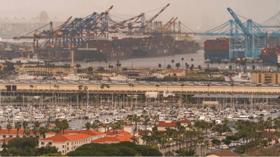 Cargo ships docked in the Port of Los Angeles, March 3, 2021.
