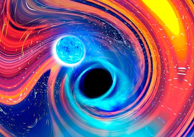 Illustration depicting a black hole swallowing a neutron star.