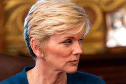 Energy Secretary Jennifer Granholm attends the inaugural meeting of the Task Force on Worker Organizing and Empowerment, in Harris' ceremonial office, Thursday, May 13, 2021, on the White House complex in Washington.