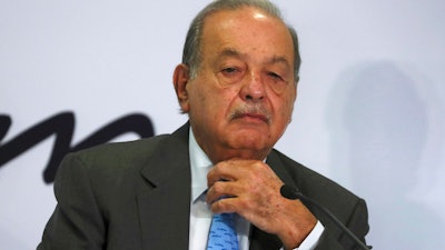 Carlos Slim during a news conference at his office in Mexico City, Oct. 16, 2019.