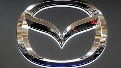 Mazda logo on display at the Pittsburgh Auto Show, Feb. 15, 2018.