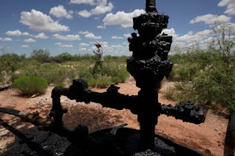 Ashley Williams Watt walks near a wellhead and flowline at her ranch near Crane, Texas, July 9, 2021.
