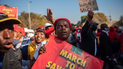 Economic Freedom Fighters protest in Pretoria, South Africa, June 25, 2021.