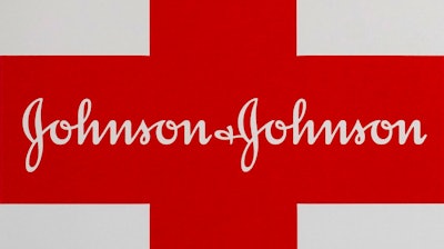 Johnson & Johnson logo on the exterior of a first aid kit in Walpole, Mass., Feb. 24, 2021.
