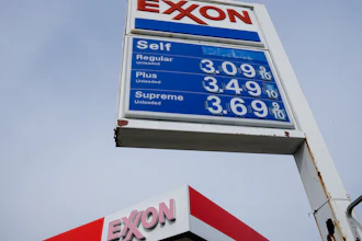 Exxon service station sign in Philadelphia, April 28, 2021.