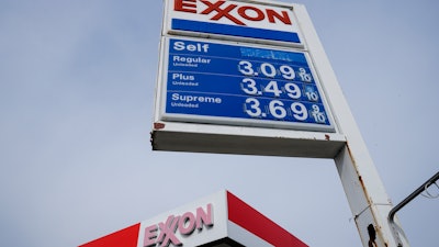 Exxon service station sign in Philadelphia, April 28, 2021.
