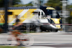 Brightline passenger train in Oakland Park, Fla., Nov. 27, 2019.