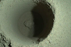 Drill hole from Perseverance’s first sample-collection attempt on Mars.