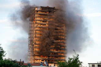 Smoke billows from a building in Milan, Italy, Aug. 29, 2021.