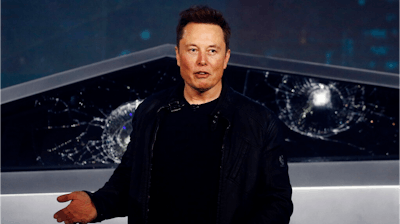 Tesla CEO Elon Musk introduces the Cybertruck at Tesla's design studio in Hawthorne, Calif., Nov. 21, 2019.