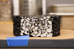 An asphalt pavement test mixture sample designed by the Mizzou Asphalt Pavement and Innovation Lab is ready for further lab testing to determine its strength and durability.