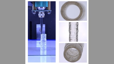 These images depict the method used to fabricate the 3D bioprinted vascular model with native endothelial and vascular smooth muscle cells.