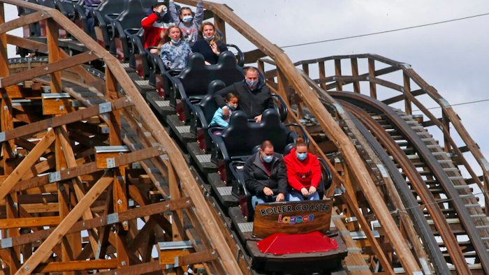 Roller coaster at Lagoon Amusement Park in Farmington, Utah, May 23, 2020.