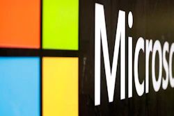 Microsoft logo displayed at its offices in Sydney, Feb. 3, 2021.