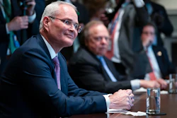 Exxon Mobil CEO Darren Woods during a meeting with energy sector leaders in the Cabinet Room of the White House, April 3, 2020.
