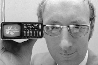 Sinclair Radionics founder Clive Sinclair displays the Microvision television in New York, Sept. 18, 1977.